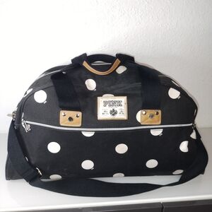 Vintage PINK Victoria's Secret Black and White Polka Dot Large Duffle Bag